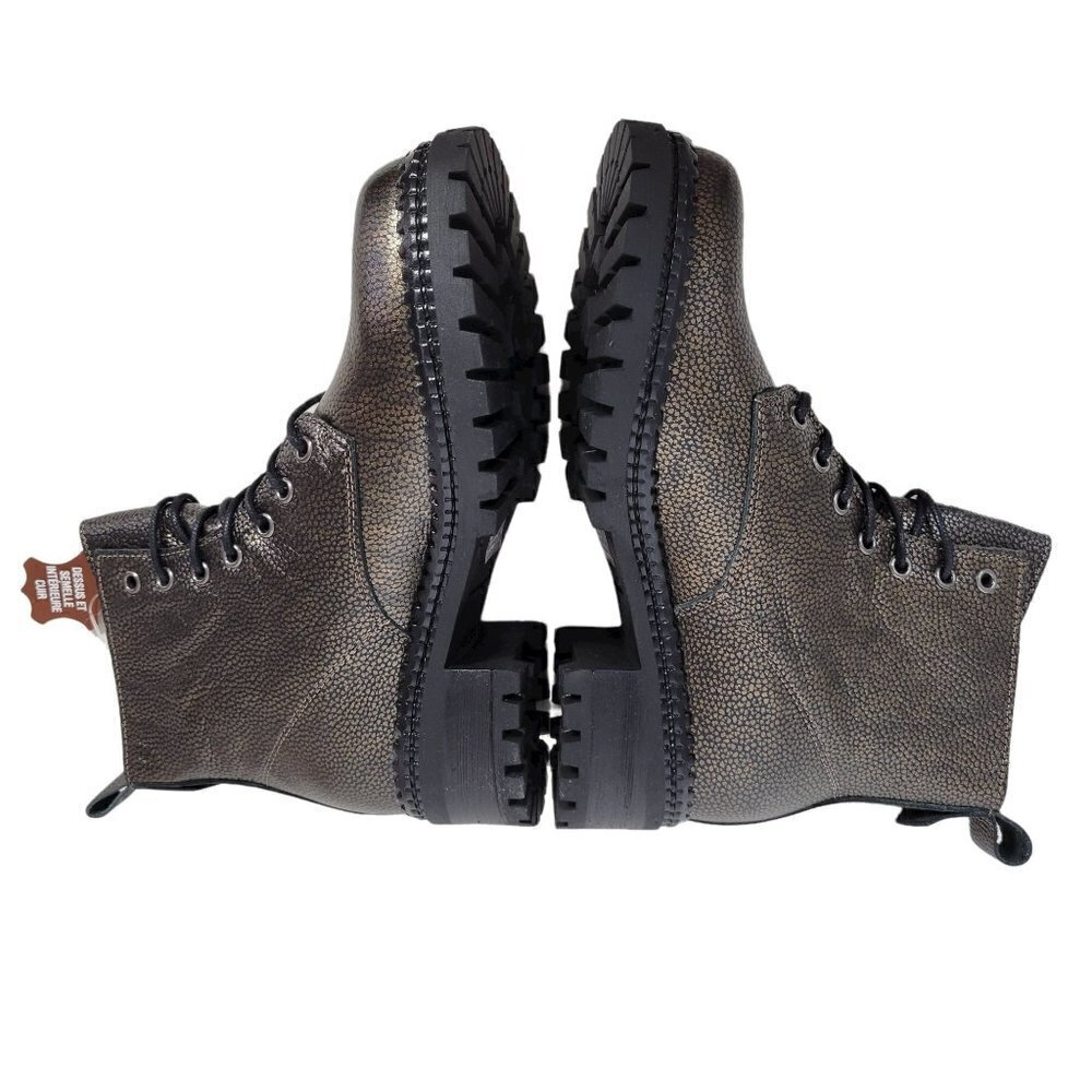 Metallic Leather Combat Boots Black Women Size EU 36 US 6 - Picture 12 of 16